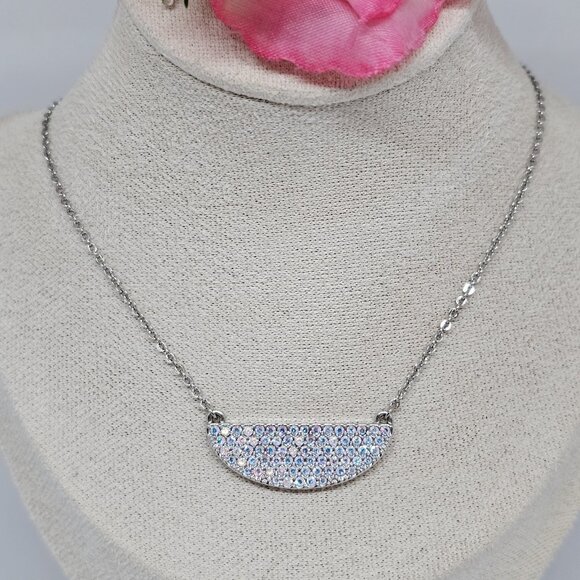 Touchstone Crystal Swarovski Shine Everyday Necklace AB Aurora Borealis Pendant - Picture 2 of 12